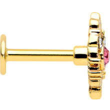 Load image into Gallery viewer, 16G 1/4 Pink Clear Gem Gold Tone Lace Love Labret Monroe Tragus