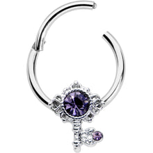 Load image into Gallery viewer, 16G 3/8 Purple Gem Unlock My Heart Key Hinged Segment Ring