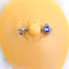 Load image into Gallery viewer, 14G 9/16 Purple Gem Unlock My Heart Key Barbell Nipple Ring Set
