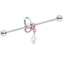 Load image into Gallery viewer, 14G Heart Pink Butterfly Dangle Industrial Barbell 38mm
