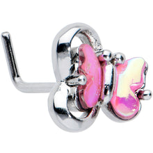Load image into Gallery viewer, 20G 7mm Heart Pink Butterfly L Shape Nose Ring