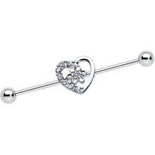 Load image into Gallery viewer, 14G Clear Gem Floral Hollow Heart Industrial Barbell 38mm