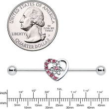 Load image into Gallery viewer, 14G Pink Gem Floral Hollow Heart Industrial Barbell 38mm