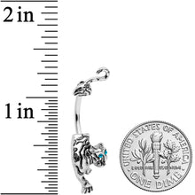 Load image into Gallery viewer, Blue Gem Prowling Tiger Double Mount Belly Ring