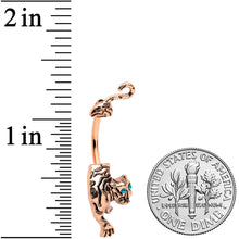 Load image into Gallery viewer, Blue Gem Rose Gold Tone Prowling Tiger Double Mount Belly Ring