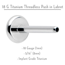 Load image into Gallery viewer, 18G 5/16 G23 Titanium Threadless Post Only Labret Tragus Nose