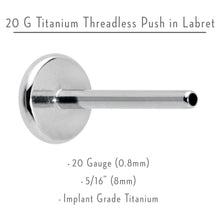 Load image into Gallery viewer, 20G 5/16 G23 Titanium Threadless Post Only Labret Tragus Nose
