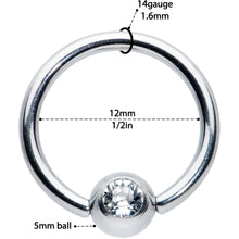 Load image into Gallery viewer, 14G 1/2 Clear Gem BCR Captive Bead Ring