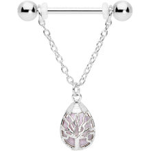 Load image into Gallery viewer, 14G 9/16 Pink Rose Quartz Drop Tree Chain Dangle Nipple Ring Set