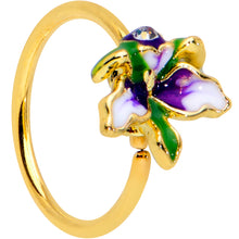 Load image into Gallery viewer, 20G 5/16 Clear Gem Gold Tone Iris Flower Nose Hoop
