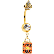 Load image into Gallery viewer, Clear Red Gem Gold Hue Candy Corn Treat Bag Dangle Belly Ring Set of 2