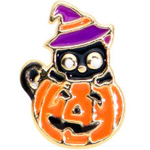 Load image into Gallery viewer, 16G 5/16 Gold Tone Pumpkin Black Cat Halloween Labret Tragus