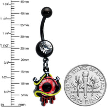 Load image into Gallery viewer, Clear Gem Black Spiky Eyeball Halloween Dangle Belly Ring