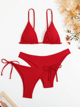 Load image into Gallery viewer, Essential Edge 3-Piece Bikini Set for Women – Solid Color High-Cut Triangle Top Two-Style Bottoms with Side Lace-Up Design & Quick-Drying Comfort – Versatile Women's Swimwear for Summer Pool Beach & Travel