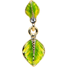 Load image into Gallery viewer, 16G 1/4 Clear Gem Gold Tone Lush Leaves Dangle Cartilage Tragus