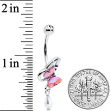 Load image into Gallery viewer, Clear Gem Heart Pink Butterfly Dangle Belly Ring