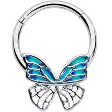 Load image into Gallery viewer, 16G 3/8 Simple Blue Butterfly Wings Hinged Segment Ring