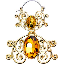 Load image into Gallery viewer, Yellow Gem Gold Tone Double Scrolling Tunnel Plug Earrings