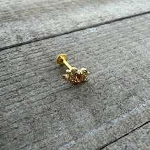 Load image into Gallery viewer, 16G 5/16 Yellow Gem Gold Tone Duet Scroll Labret Monroe Tragus