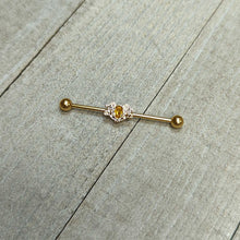 Load image into Gallery viewer, 14G Yellow Gem Gold Tone Duet Scroll Industrial Barbell 38mm