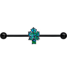 Load image into Gallery viewer, 14G Green Synthetic Opal Black Fall Leaf Industrial Barbell 38mm