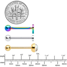 Load image into Gallery viewer, White Faux Opal Rainbow Infinity Heart Barbell Tongue Ring Set of 3
