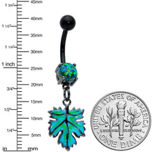 Load image into Gallery viewer, Green Synthetic Opal Black Fall Green Leaf Dangle Belly Ring