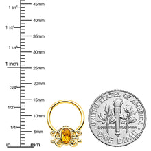 Load image into Gallery viewer, 16G 3/8 Yellow Gem Gold Tone Duet Scroll Hinged Segment Ring