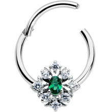 Load image into Gallery viewer, 16G 3/8 Clear Green Gem Ornate Art Deco Hinged Segment Ring