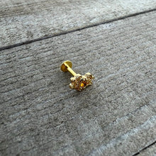 Load image into Gallery viewer, 16G 1/4 Yellow Gem Gold Tone Duet Scroll Labret Monroe Tragus