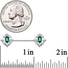 Load image into Gallery viewer, 14G 9/16 Clear Green Gem Ornate Art Deco Barbell Nipple Ring Set
