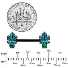 Load image into Gallery viewer, 14G 1/2 Green Synthetic Opal Black Fall Leaf Nipple Ring Set