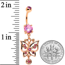 Load image into Gallery viewer, Pink CZ Gem Rose Gold Tone Butterfly Dangle Belly Ring