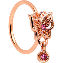 Load image into Gallery viewer, 20G 5/16 Pink CZ Gem Rose Gold Tone Geometric Butterfly Nose Hoop