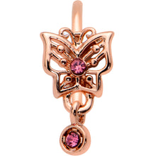Load image into Gallery viewer, 20G 5/16 Pink CZ Gem Rose Gold Tone Geometric Butterfly Nose Hoop