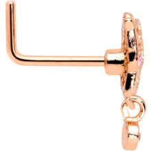 Load image into Gallery viewer, 20G 1/4 Pink CZ Gem Rose Gold Hue Geo Butterfly L Shape Nose Ring