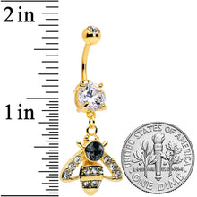 Load image into Gallery viewer, Clear Black Gem Gold Tone Angular Bee Dangle Belly Ring