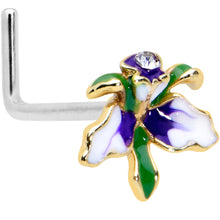 Load image into Gallery viewer, 20G 7.5mm Clear Gem Golden Iris Flower L Shape Nose Ring