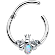 Load image into Gallery viewer, 16G 3/8 White Synthetic Opal Insect Hinged Segment Ring