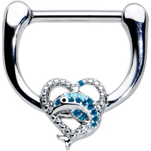 Load image into Gallery viewer, 16G 5/16 Textured Blue Dolphin Heart Cartilage Clicker