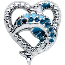 Load image into Gallery viewer, 20G 1/4 Textured Blue Dolphin Heart Nose Bone