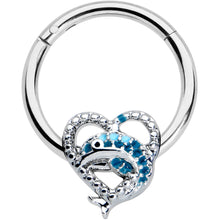 Load image into Gallery viewer, 16G 3/8 Textured Blue Dolphin Heart Hinged Segment Ring