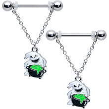 Load image into Gallery viewer, 14G 5/8 Ghost Goo Cauldron Halloween Chain Dangle Nipple Ring Set