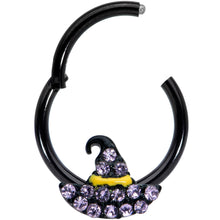 Load image into Gallery viewer, 16G 3/8 Clear Gem Black Witch Hat Halloween Hinged Segment Ring
