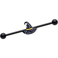 Load image into Gallery viewer, 14G Clear Gem Black Witch Hat Halloween Industrial Barbell 38mm
