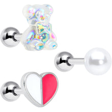 Load image into Gallery viewer, 16G 1/4 Bear Pearlescent Striped Heart Cartilage Tragus Set of 3