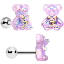 Load image into Gallery viewer, 16G 1/4 Bear Pearlescent Purple Heart Cartilage Tragus Curation Set of 3