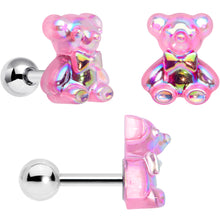 Load image into Gallery viewer, 16G 1/4 Bear Pearlescent Pink Paw Cartilage Earring Curation Set of 3