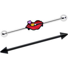Load image into Gallery viewer, 14G Black Cone End Lips Heart Industrial Barbell 38mm Set of 2