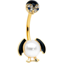 Load image into Gallery viewer, Clear Gem Gold Tone White Pearlescent Penguin Double Mount Belly Ring